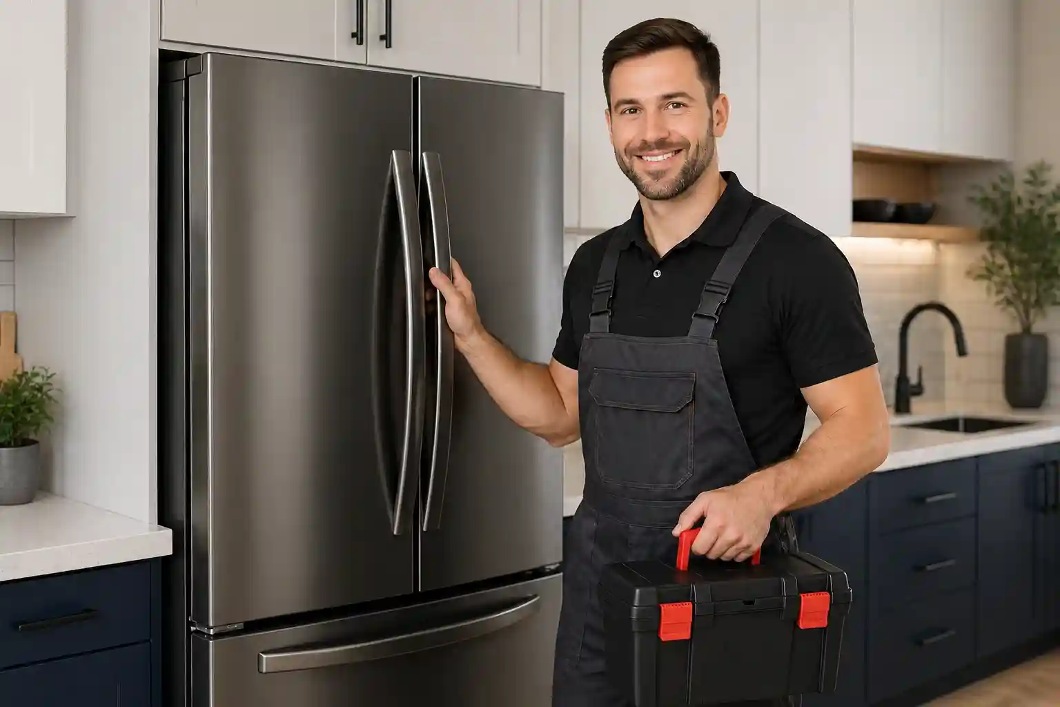 Refrigerator repair technician holding tools in Abilene TX
